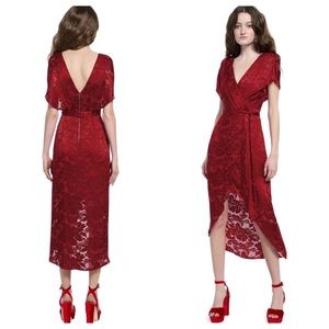 ALICE AND OLIVIA Darva Gathered Mock Wrap Midi Dress
